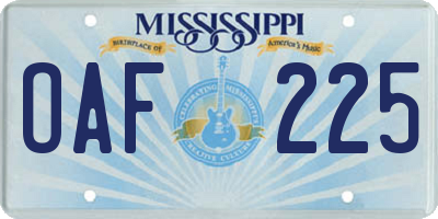 MS license plate OAF225