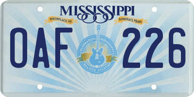 MS license plate OAF226