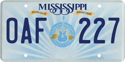 MS license plate OAF227