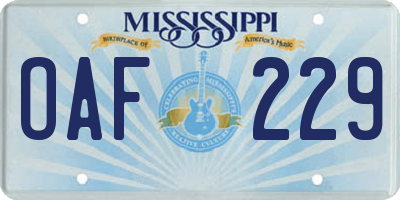 MS license plate OAF229