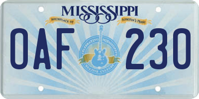 MS license plate OAF230