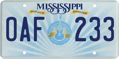 MS license plate OAF233