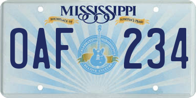 MS license plate OAF234
