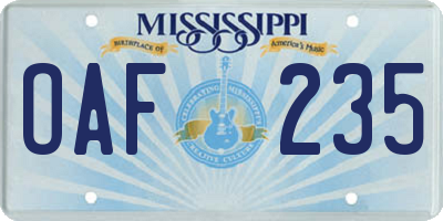 MS license plate OAF235