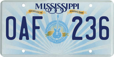 MS license plate OAF236