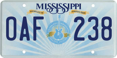 MS license plate OAF238