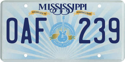 MS license plate OAF239