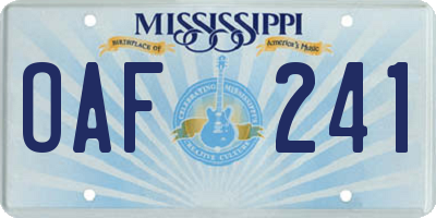 MS license plate OAF241