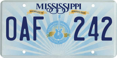 MS license plate OAF242