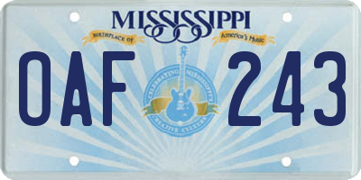 MS license plate OAF243