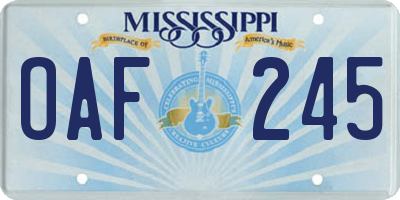 MS license plate OAF245