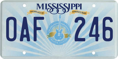 MS license plate OAF246