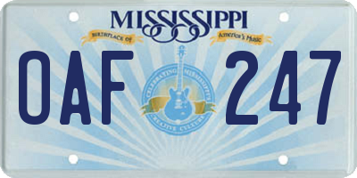 MS license plate OAF247