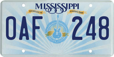 MS license plate OAF248