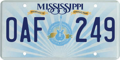 MS license plate OAF249