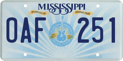MS license plate OAF251