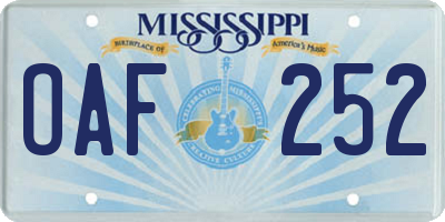 MS license plate OAF252