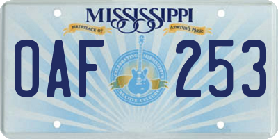 MS license plate OAF253