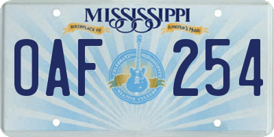 MS license plate OAF254