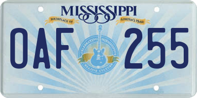MS license plate OAF255