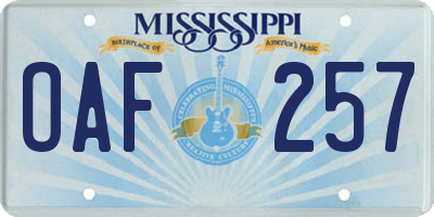 MS license plate OAF257