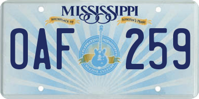 MS license plate OAF259