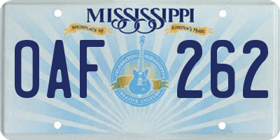 MS license plate OAF262
