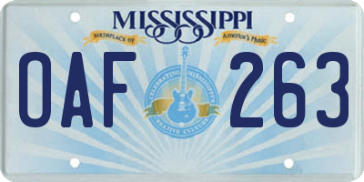 MS license plate OAF263