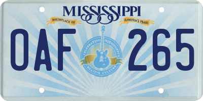 MS license plate OAF265