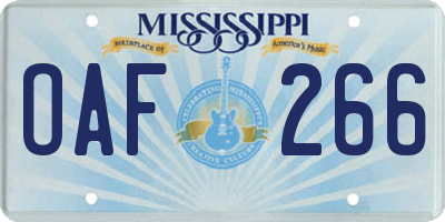 MS license plate OAF266