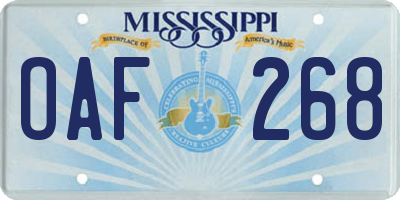 MS license plate OAF268