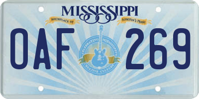 MS license plate OAF269