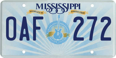 MS license plate OAF272