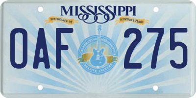 MS license plate OAF275