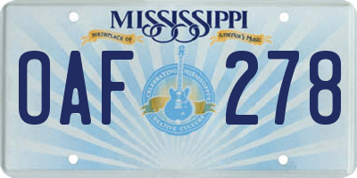 MS license plate OAF278