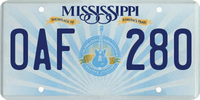 MS license plate OAF280