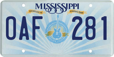 MS license plate OAF281