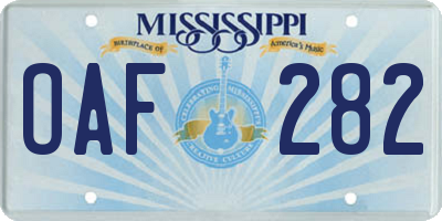 MS license plate OAF282