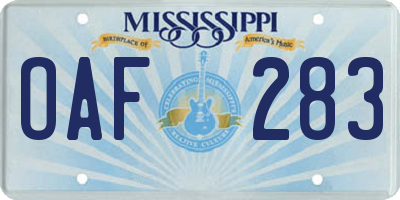 MS license plate OAF283
