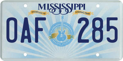 MS license plate OAF285