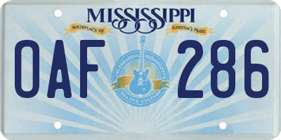 MS license plate OAF286