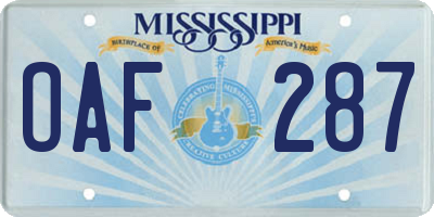 MS license plate OAF287