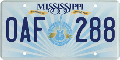 MS license plate OAF288