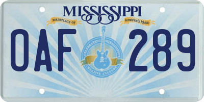 MS license plate OAF289