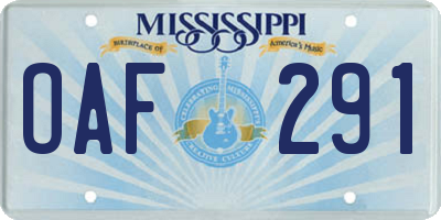 MS license plate OAF291