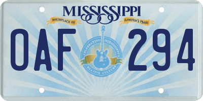 MS license plate OAF294
