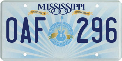 MS license plate OAF296