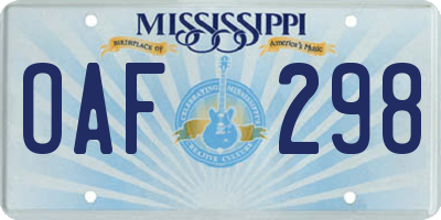 MS license plate OAF298