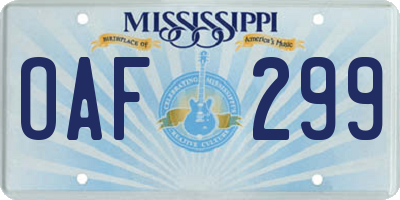 MS license plate OAF299