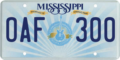 MS license plate OAF300